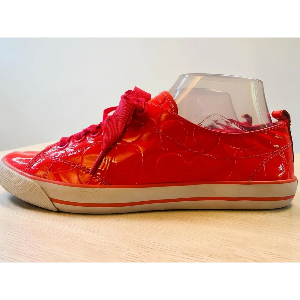 Coach Suzzy AUTHENTIC‎ Signature C Embossed Patent Leather Coral/Red Women's 8.5